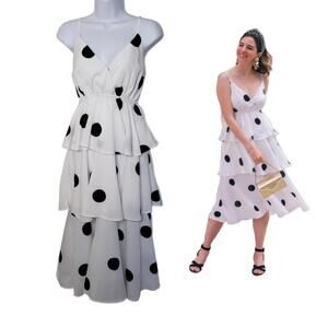 Anthropologie O.P.T Women's Sz S White Polkadot Tiered Ruffle Dress(1837)